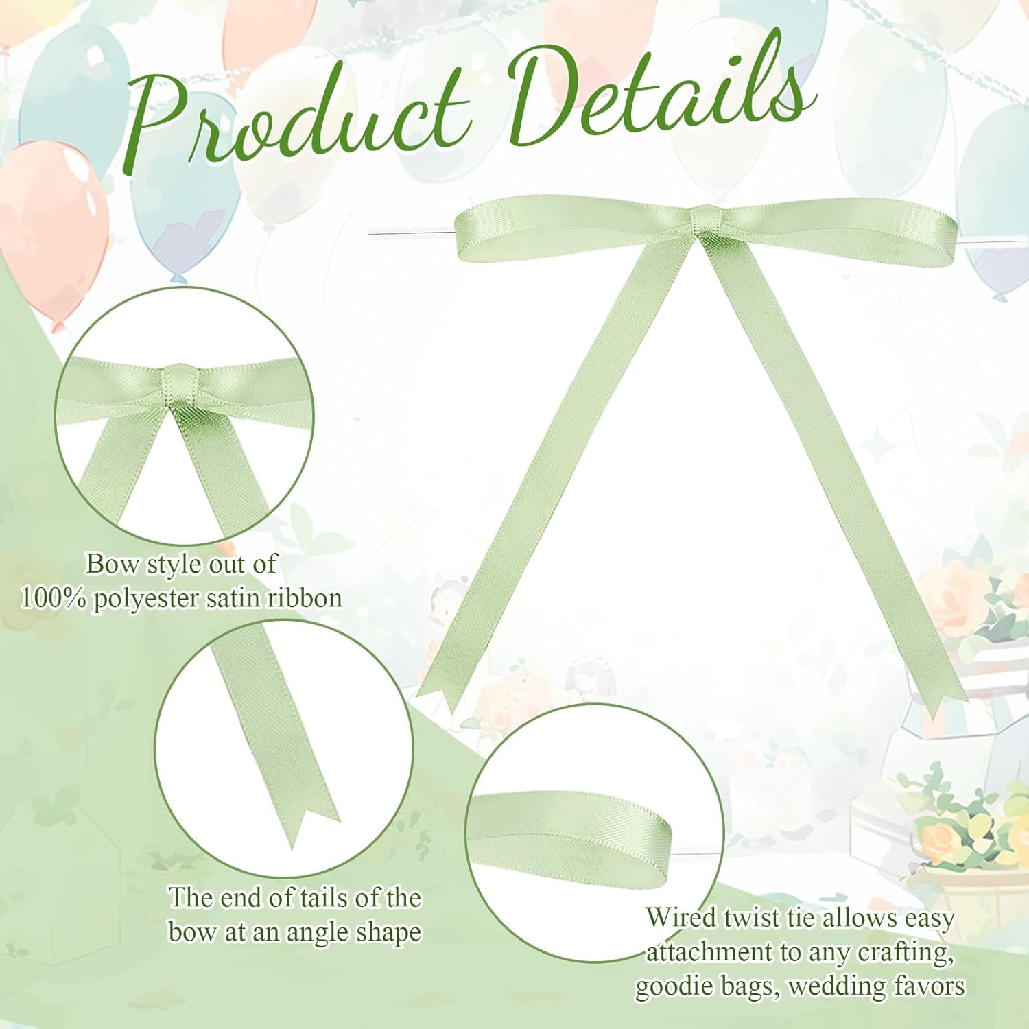 Riceshoot Sage Green 50 Pcs Stain Ribbon Bows 5x7 Inch Twist Tie Bows for Gift Wrapping Cake Treat Bags Craft DIY Gift Wedding Baby Shower Birthday Party Decorations - Image 3