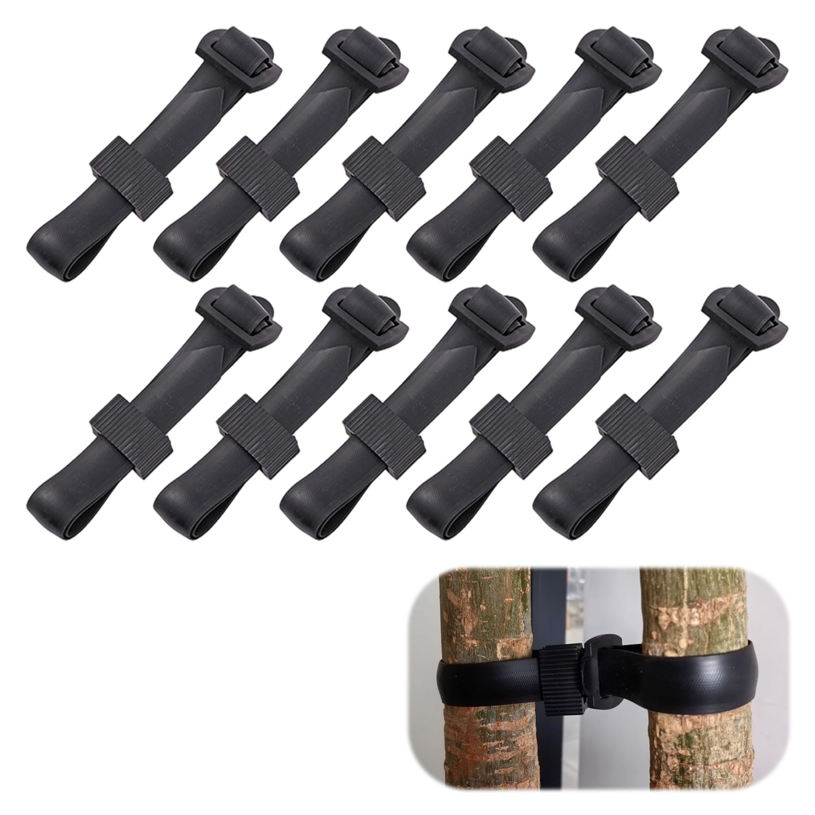 Rubber Tree Ties, Tree Straps for Staking, 10pcs Black 30x1.25cm, Flexible Garden Plant Support Ties for Shrubs, Weather-Resistant Plant Fasteners for Outdoor Use