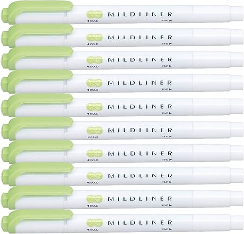 ZEBRA MILDLINER Marcadores de rotulador, verde suave (WKT7-MG) x10