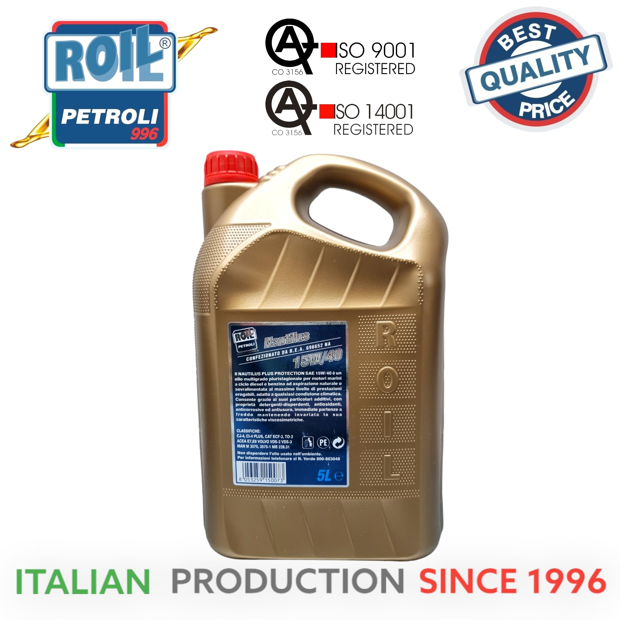 10 Litri di Roil NAUTILUS 15W/40 TURBO PLUS VDS-3 ►NUOVA FORMULA, RIDUCE CONSUMO DI CARBURANTE ED OLIO◄ Olio per motori NAUTICI - ACEA E7, E9