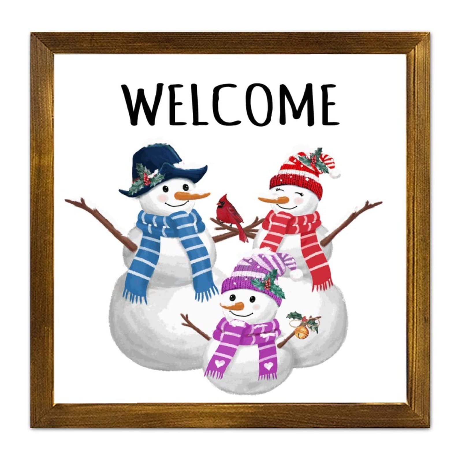 Cadre de Noël bonhomme de neige et oiseau rouge pour déco murale maison