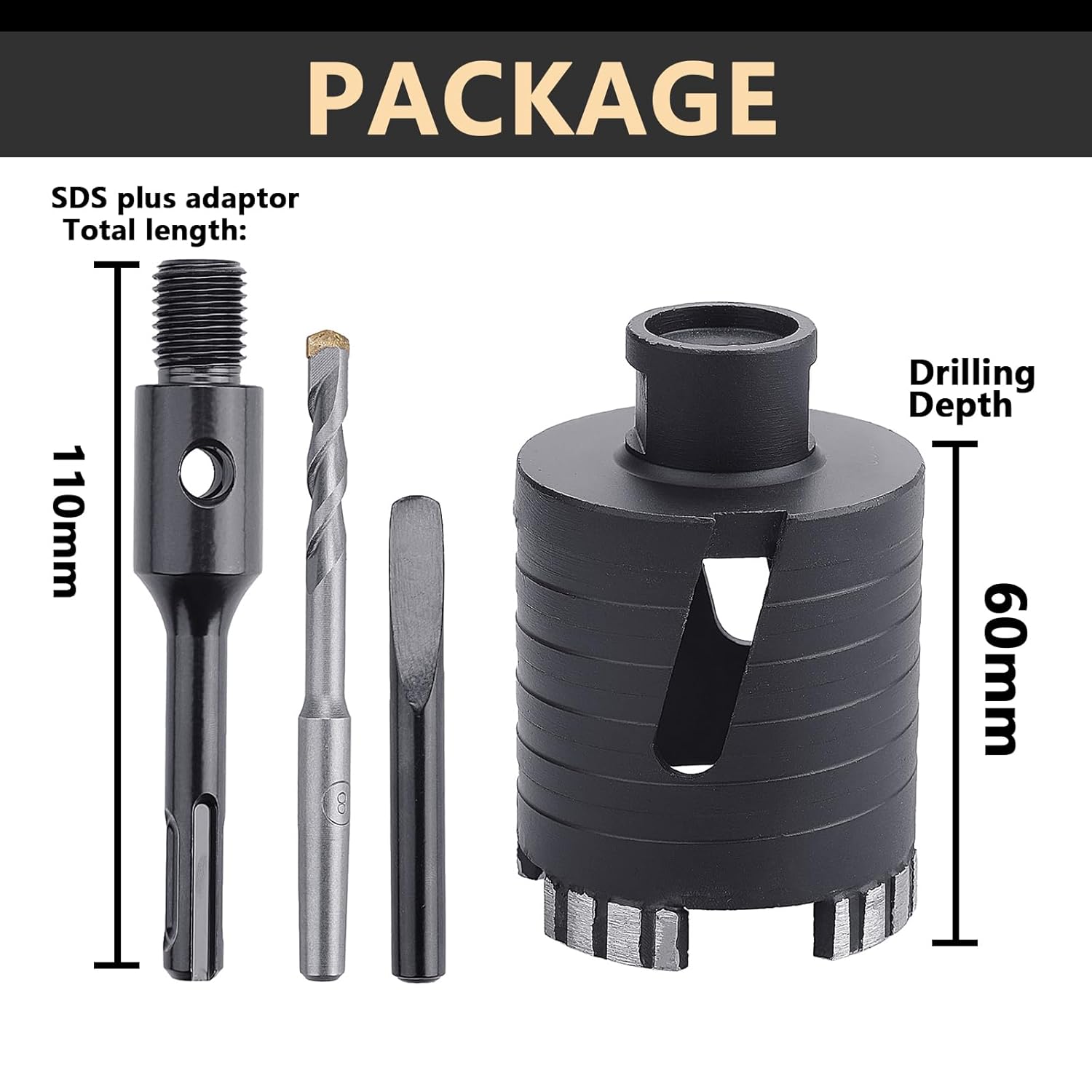 2-1/2 inch / 65mm Dry Diamond Core Drill Bit with SDS Plus Adapter, Concrete Core Drill Bit for Dry/Wet Drilling Granite Marble Masonry Concrete Brick Stone and Block (65mm (2-1/2 inch))
