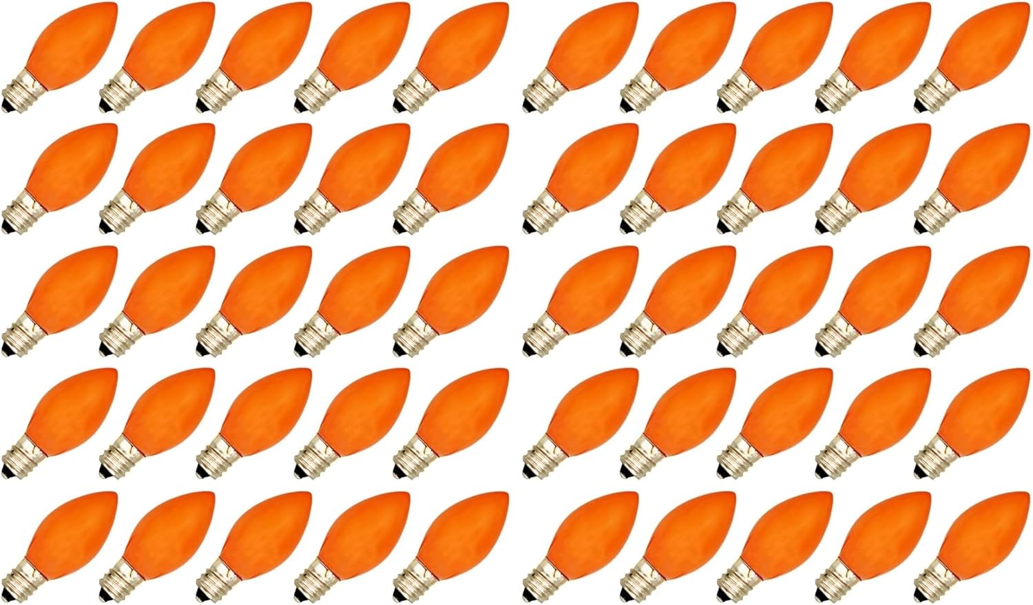 Creative Hobbies® Box of 25 Light Bulbs, Ceramic Opaque Orange, Steady Burning, 7 Watt Incandescent, C7 Candelabra Base - Great for Christmas Strings and Halloween