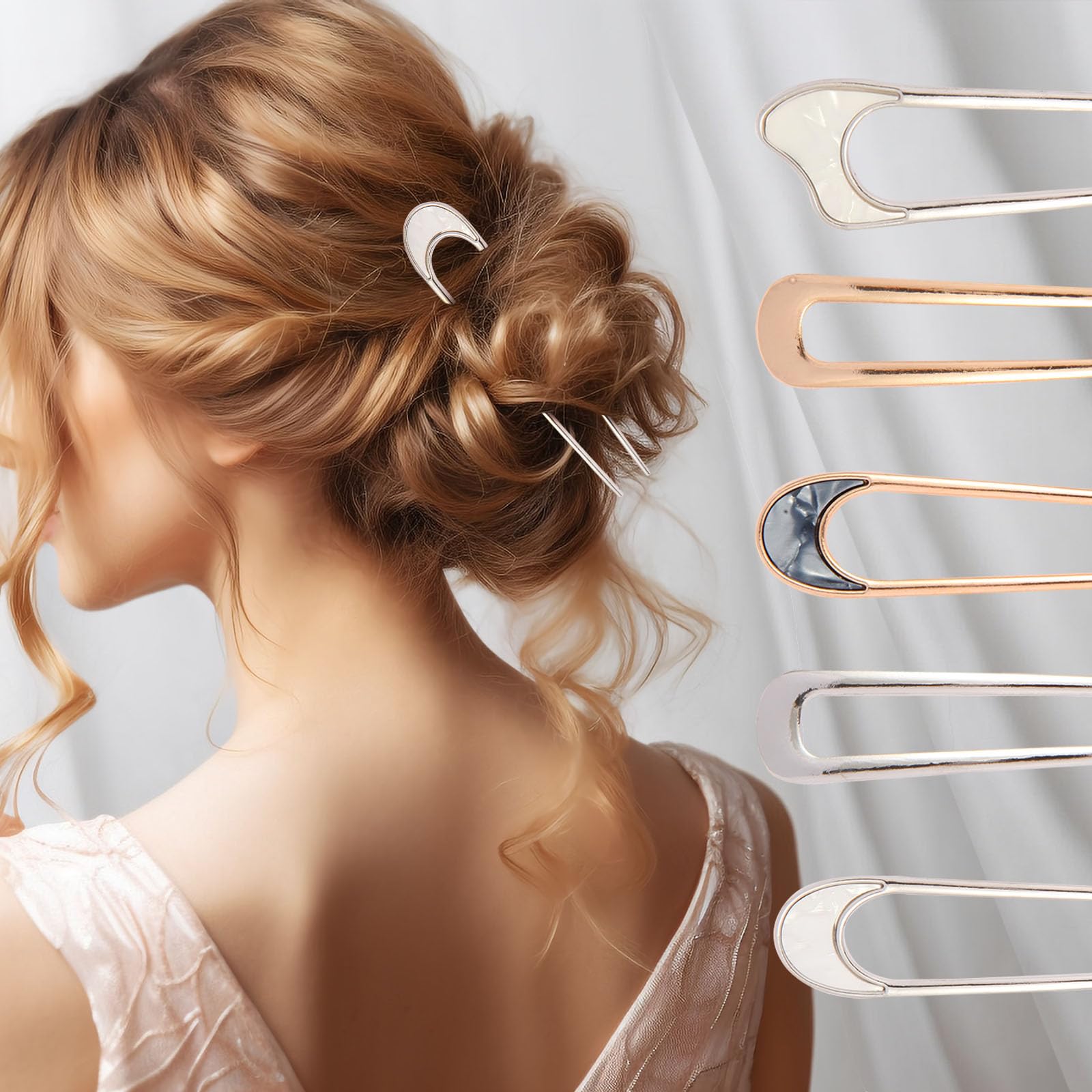 U-Shaped Hair Clip, French Hair Clip, Female, Girl Hair Styling AccessoriesGold+Silver, 5 count (Pack of 1) - Image 2