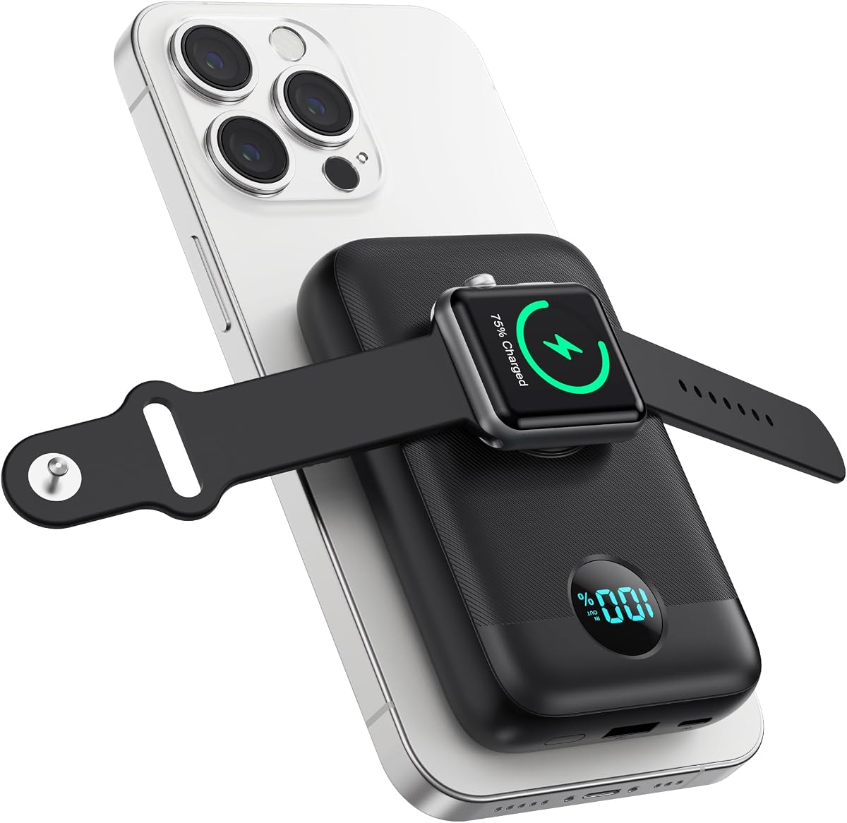 Cargador Magnético Portátil con Cargador Apple-Watch, Cargador Inalámbrico de Carga Rápida PD de 10800mAh 25W, 4 Salidas Esencial para Viajar para Batería Magsafe Compatible con iPhone Serie 17/16/15/14/13/12