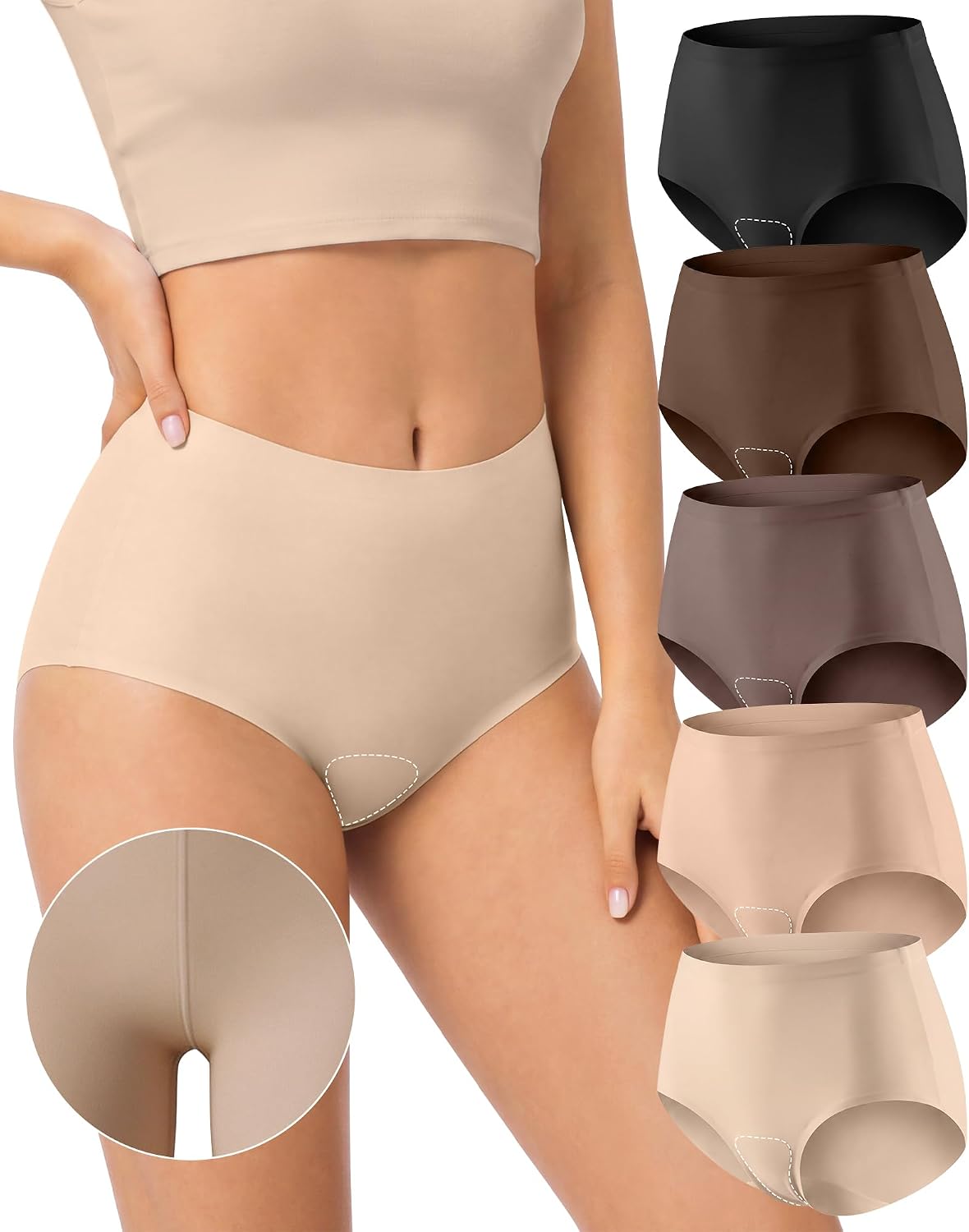 Camel Proof Seamless Underwear for Women High Waisted Panties 5 Pack