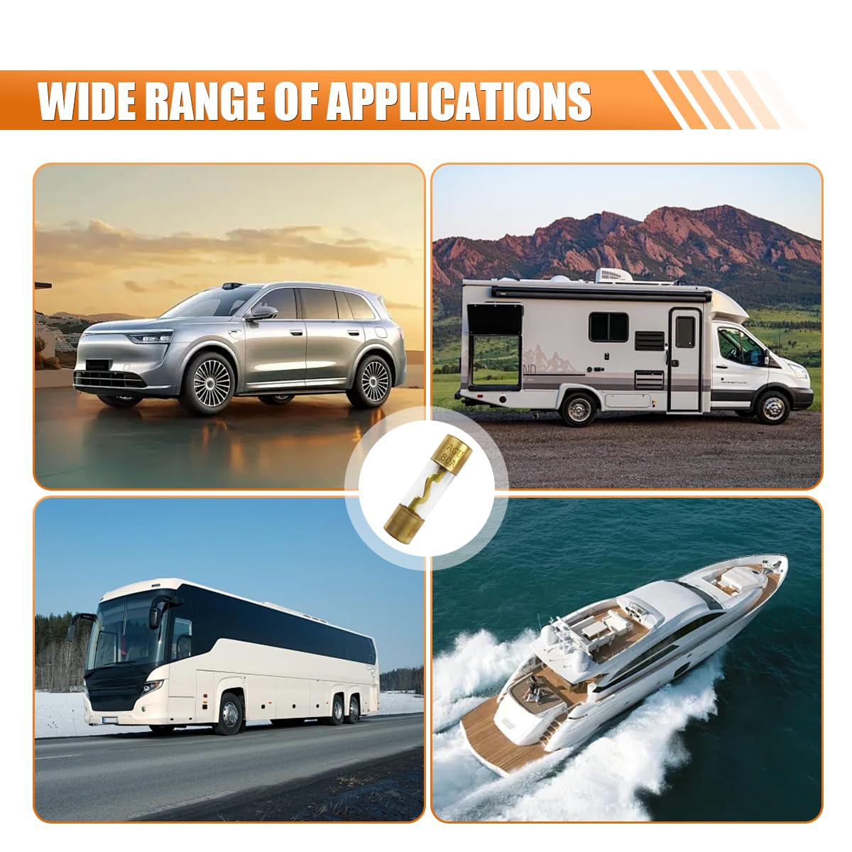 5PCS 80A AGU Fuse Gold Plated Glass Car Audio Accessories Audio Stereo System Car Fuse Kit Fit for — view 6