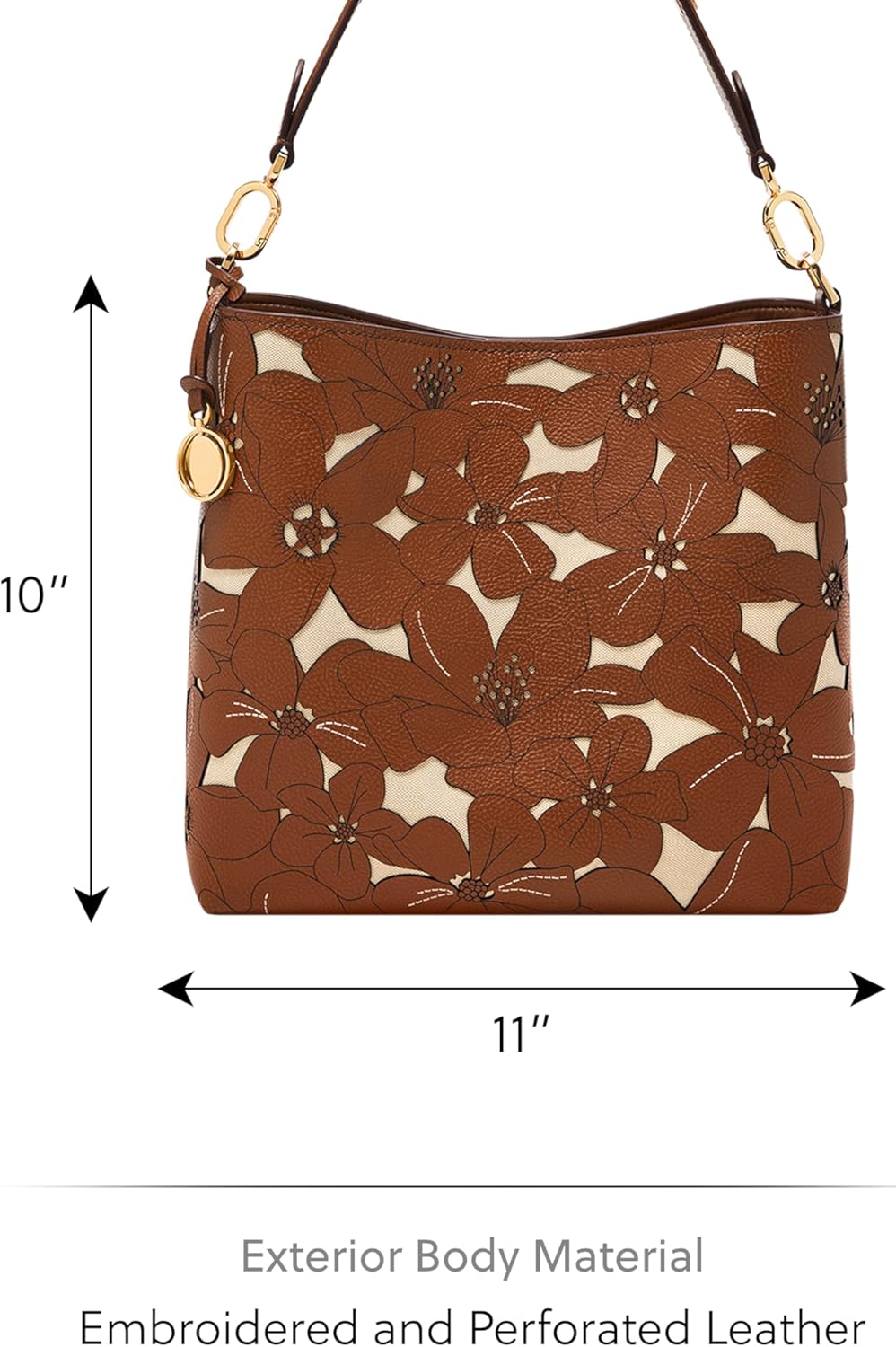 Fossil ZB11197124 Women's Bucket Bag, Leather, Brown, Smartphone Storage