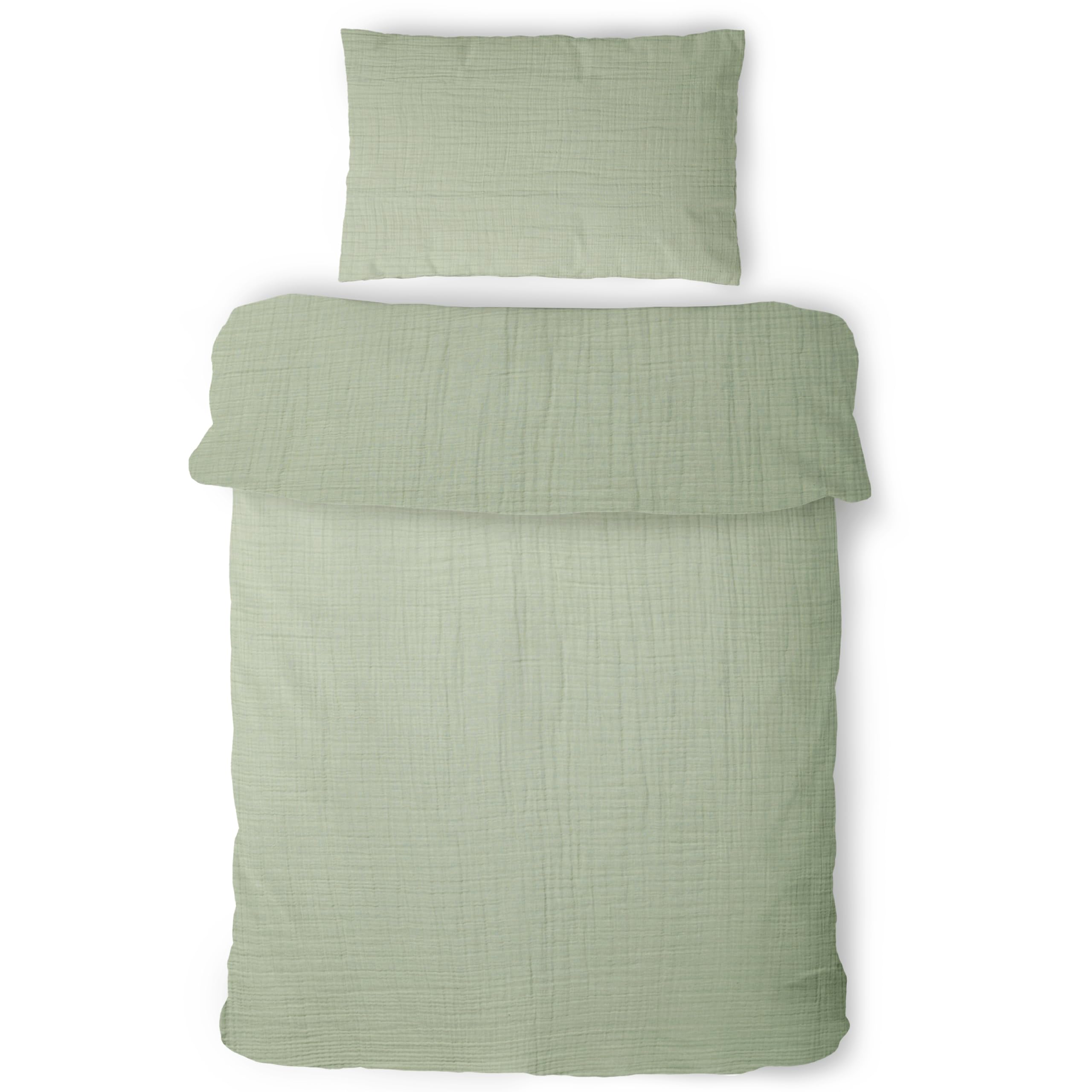 LAYNENBURG Premium Musselin Kinderbettwäsche 100x135 cm + 40x60 cm – 100% Baumwolle – Oeko-Tex Standard – 3 lagiges Musselin Bettwäsche Set für Baby, Kinder, Jungen & Mädchen (salbeigrün)