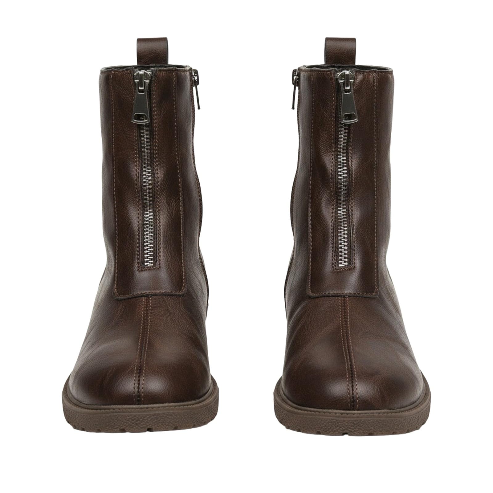 Leather Boots for Women Wide Width Ankle Booties Low Chunky Heel Vintage Front Zipper Non-Slip Motorcycle Riding Fall
