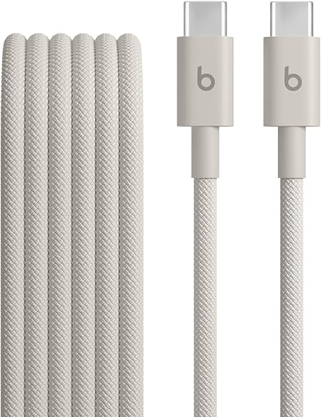 Beats USB-C'den USB-C'ye Örgülü Kablo, Hızlı Şarj, Dayanıklı/Dolanmayan, Apple ve Android Aygıtlar İçin Uyumlu Şarj Kablosu (1,5 m) – Granit Beji