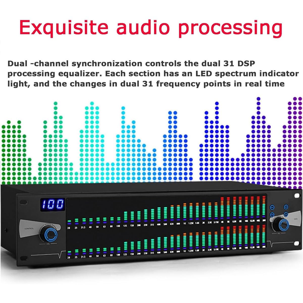 31-pasmowy stereofoniczny korektor graficzny,profesjonalny dwukanałowy cyfrowy korektor audio z 10 zaprogramowanymi efektami i wyświetlaczem widma LED,do studia nagrań