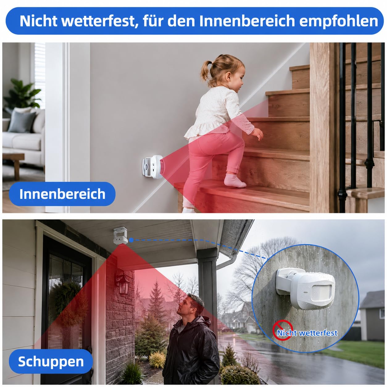 Sanjie Funk Durchgangsmelder mit PIR Bewegungsmelder Innen, Bewegungsmelder mit Klingel für Laden, Geschäft, Büro und Zuhause, 150 m Funkreichweite, 55 Klingeltöne, 5 Lautstärken 2-1