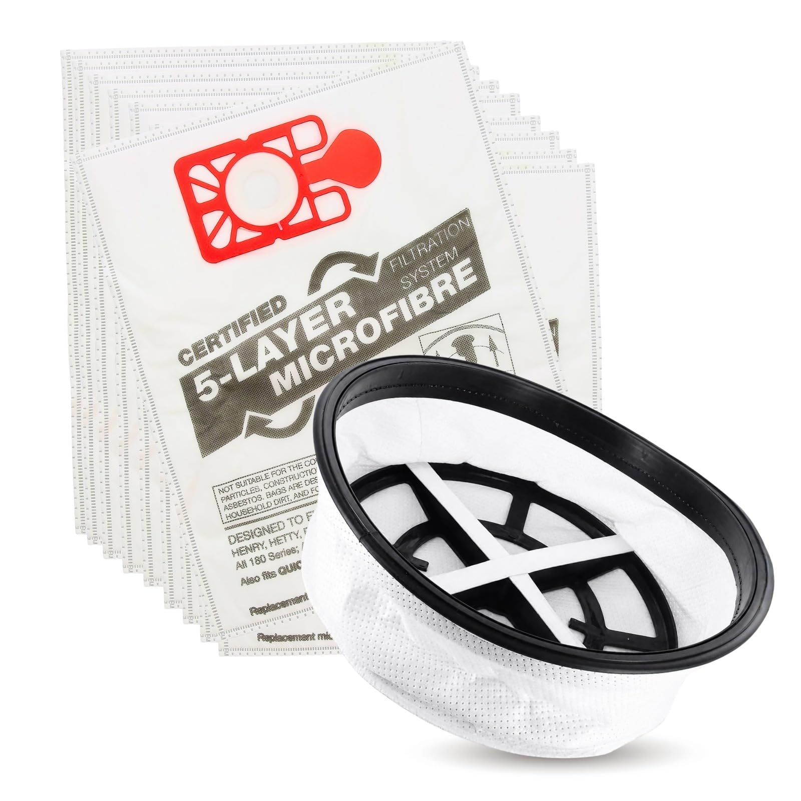 Homesecret Replacement Henry Hoover Filter + 10 Pcs Compatible Henry Hoover Bags, 305mm/12 Vacuum Filter with Dust Bags Spare Parts for Numatic Henry, Hetty, James, David, Harry & Basil.