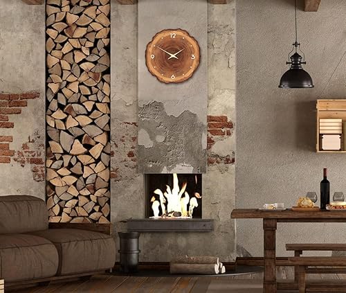 Miniatura 2 de XNM Reloj de pared de madera moderno para decoración de sala de estar, relojes de pared rústicos que funcionan con pilas, 12 pulgadas, anillo anual