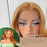 Vista 3 de #27 Peluca de encaje frontal rubia miel sin pegamento, onda corporal, pelucas de encaje frontal sintéticas prediseñadas, con línea de cabello