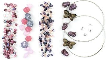 Bracelet Making kit with Czech Glass Beads & TOHO Japanese Rocailles, 2pc Memory Wire and crimps for begginers - Easy & Fast to do Butterflies Purple Pink
