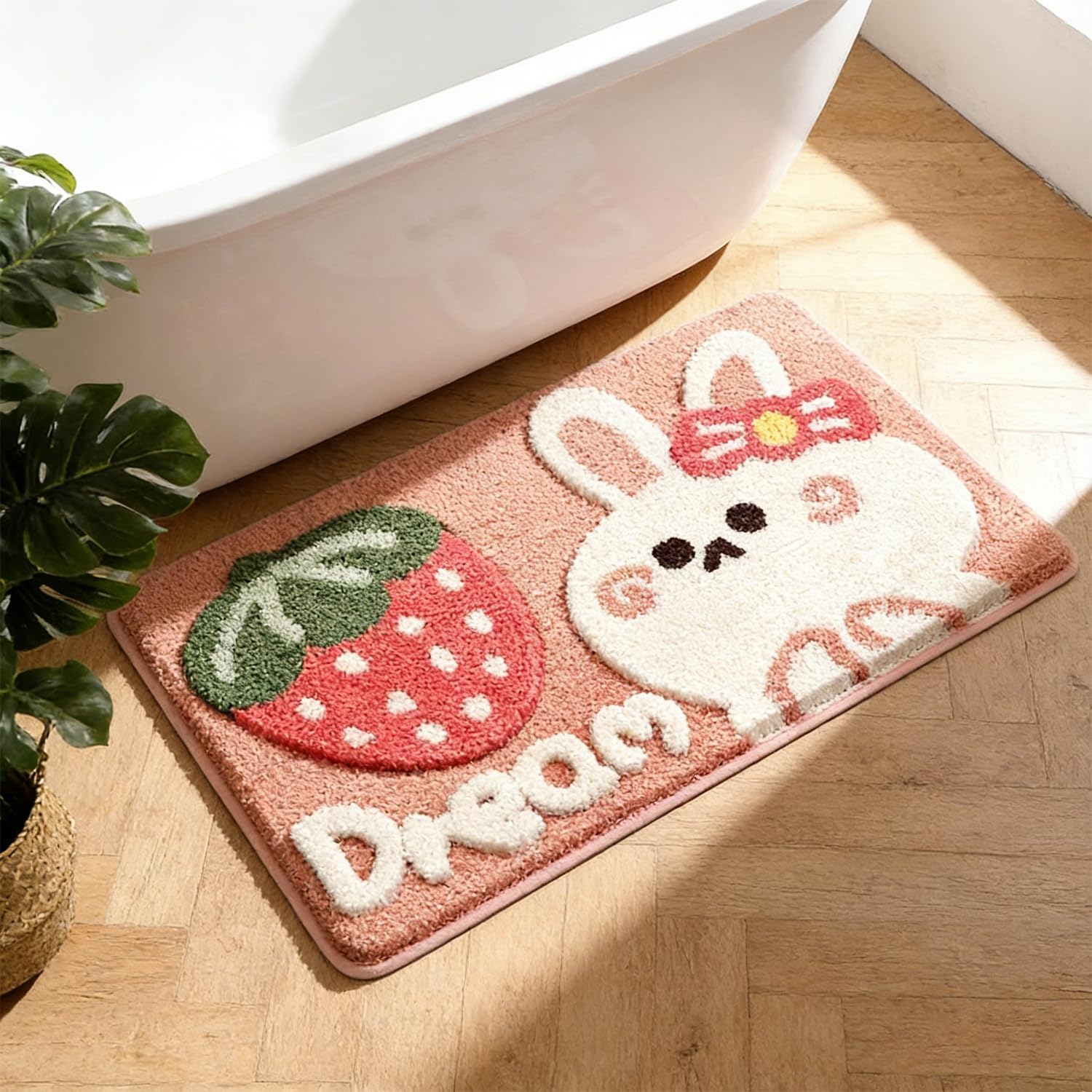 Hi Space Pink Bathroom Rugs 31.5x19.7IN Cute Bunny Bath Mat for Bathroom Non Slip Machine Washable Soft Absorbent Rabbit Bath Rug Plush Thick Shaggy Rugs for Tub Shower Sink Fluffy Home Decor