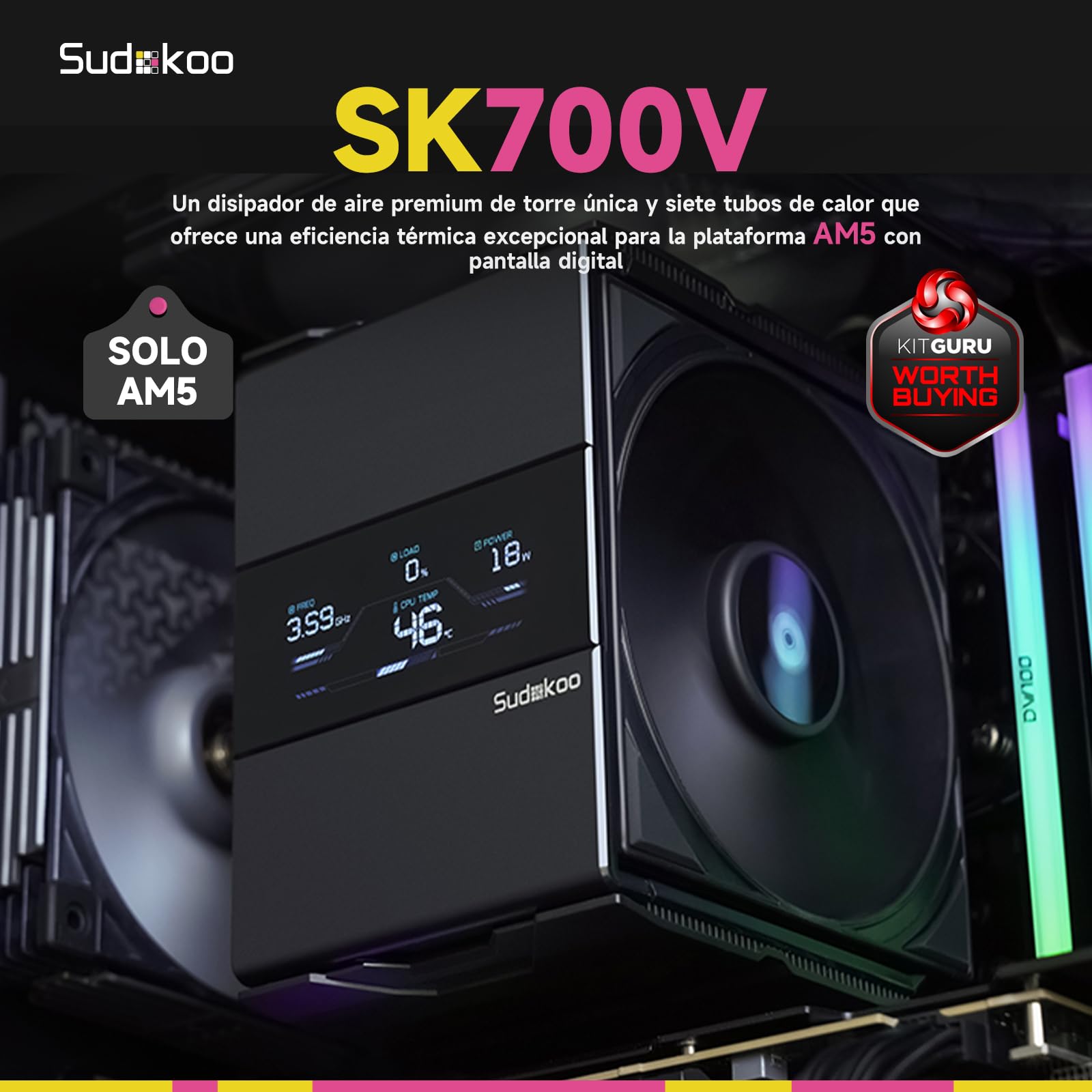 Sudokoo SK700V Dissipatore AM5 +Sudokoo MACH120 Ventola 120mm PC -Pacchetto Performance