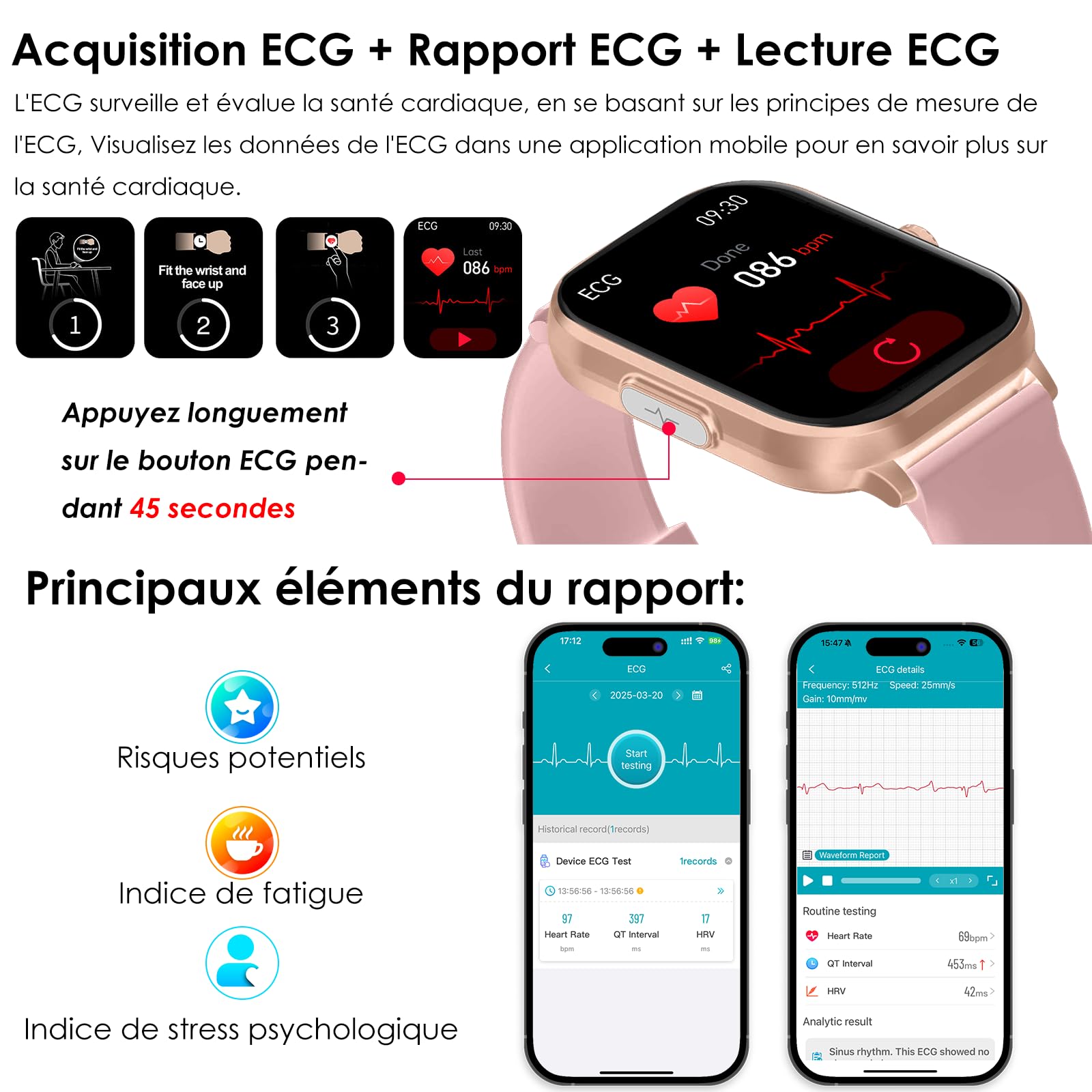 YYKY Montre Connectée Femme avec ECG/VRC, Appels Bluetooth, Suivi Santé 24H | Montre santé 2,01" avec suivi du sommeil, bouton SOS, indice IP67, autonomie de 3 à 7 jours, pour seniors, iOS Android