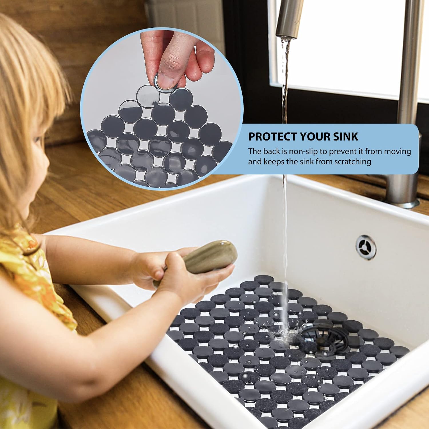 Sink Protectors Mat for Kitchen Sink - 2Pack Adjustable Kitchen Sink Mat Fast Draining - Dish Drying Mat for Dishes And Glassware - Easy to Clean & Diy Cut image 3