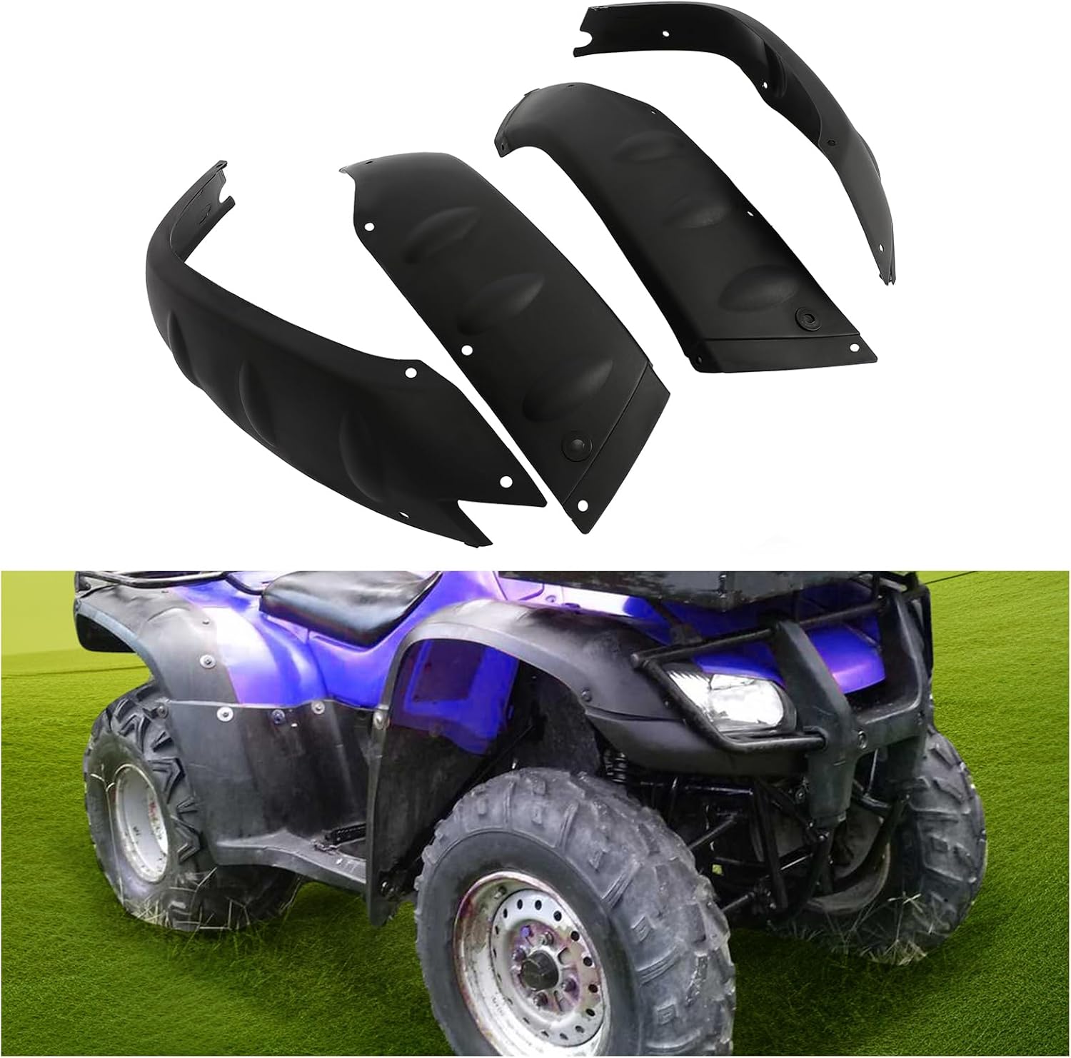HECASA Fender Flares Kit Compatible with 2004-2007 Honda TRX350 TM FM FE TE / TRX400 FA FGA Rancher Fender Flaps Kit Mud Guards Front & Rear Black 4 Pcs