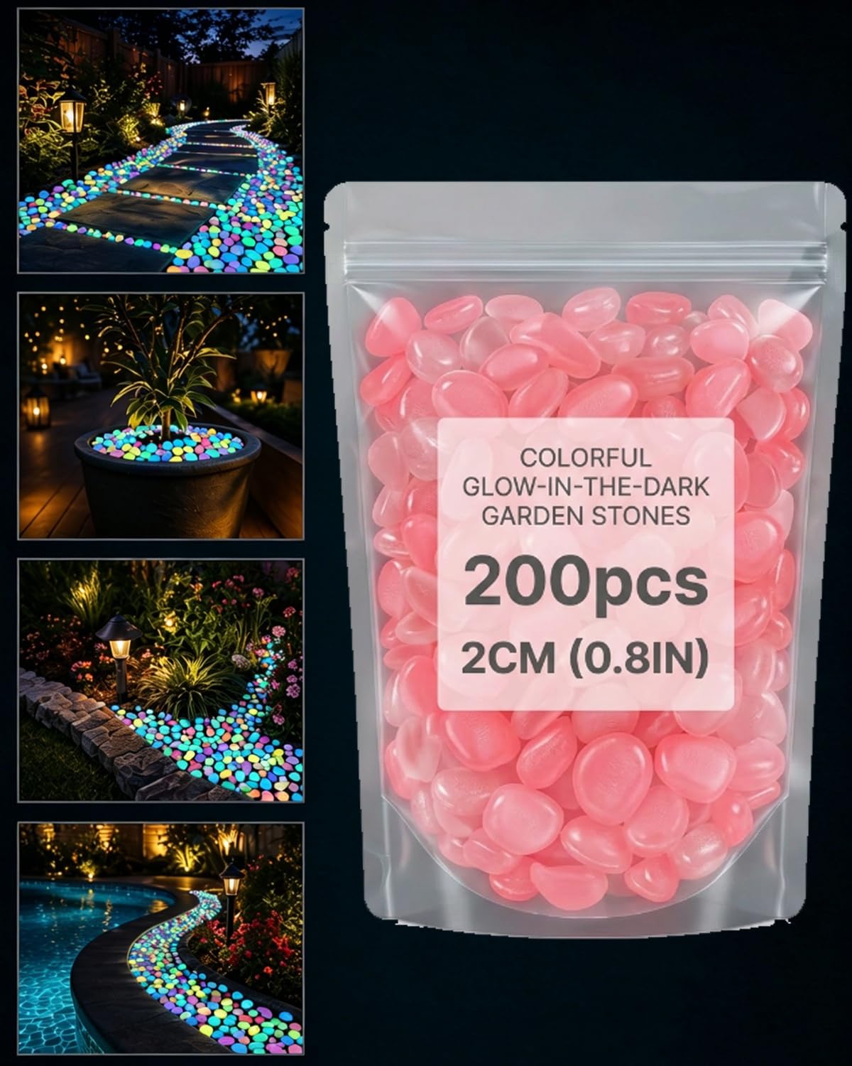 Colorful Glow in the Dark Garden Stones Outdoor Night Fruity Solar Guide Pebbles Magical Luminous Protein Powder Rocks Landscaping Gravel Fish Tank Aquarium Stepping Yard Decor(Orange,600pcs)