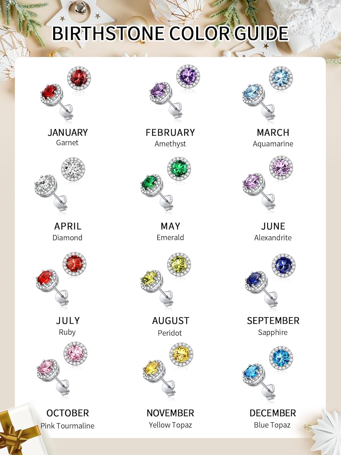 ChicSilver 925 Sterling Silver Heart/Round/Pear/Emerald Cut Birthstone Stud Earrings for Women Birthday Jewelry - Image 8