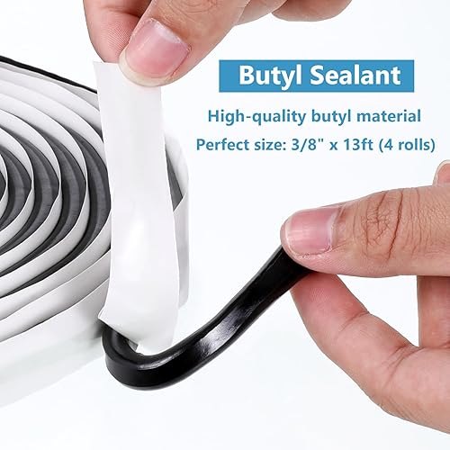Miniatura 3 de Exclaith 4 rollos de cinta selladora de butilo, 38 pulgadas x 13 pies, cinta de masilla de sello de butilo negra, sin endurecimiento de butilos de
