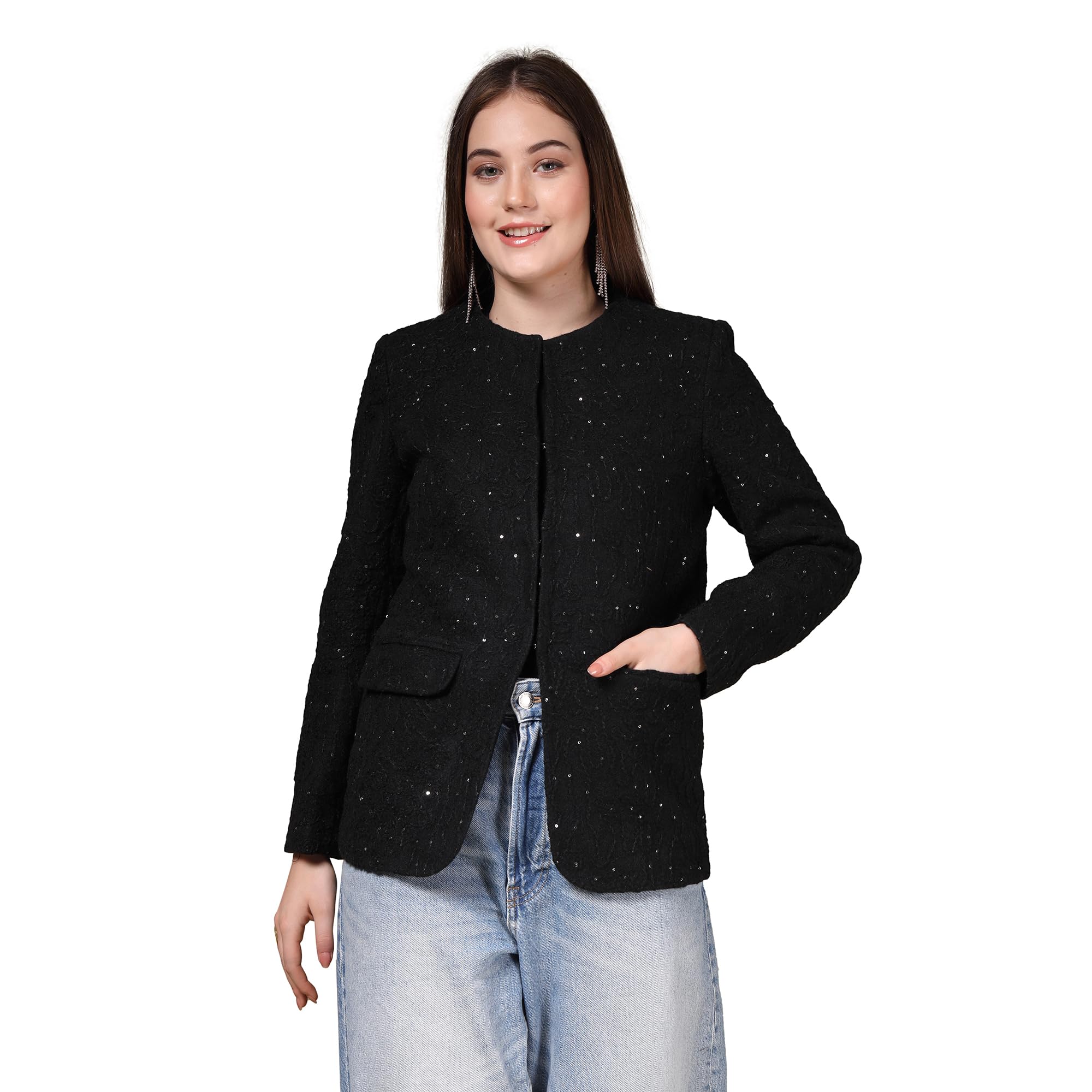 juelle Women Self Design Round Neck Overcoat-picture-25