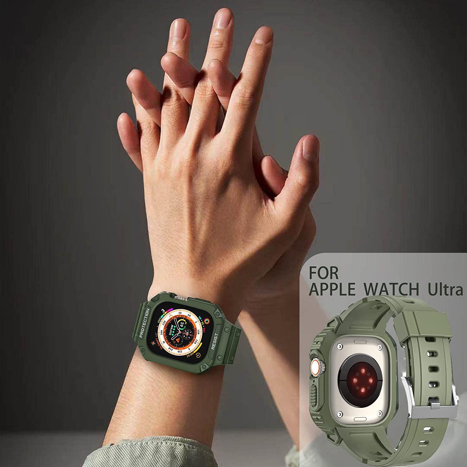 Kompatibel mit Apple Watch Ultra/Ultra 2 49mm Gehäuse mit Armband,Stoßfestes TPU-Sportarmband für iWatch Ultra 2/Ultra 49mm Armband für Damen und Herren