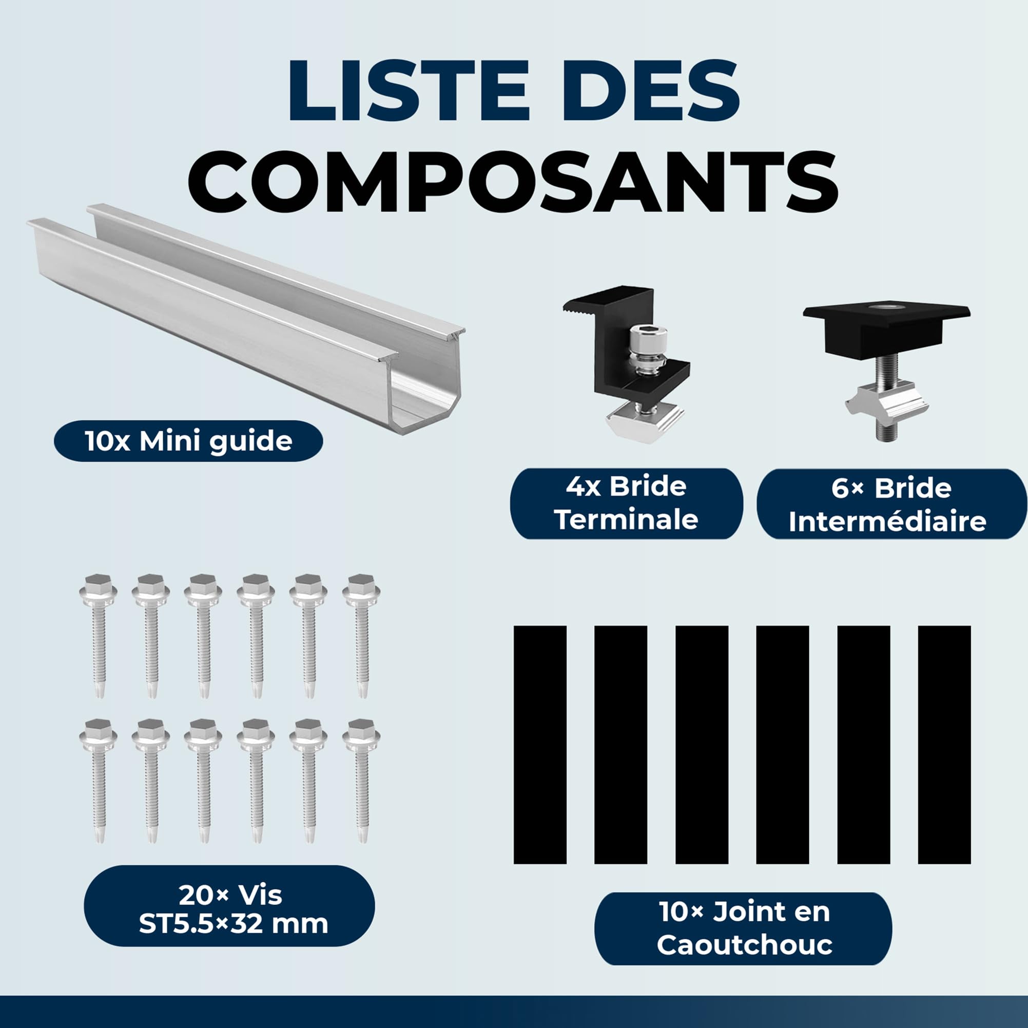 Kit de Montage pour Panneau Solaire - Rails de 12 cm, Support Réglable en Aluminium pour Toit en Métal ou Plat, Noir, pour Panneaux Épais 30-35 mm