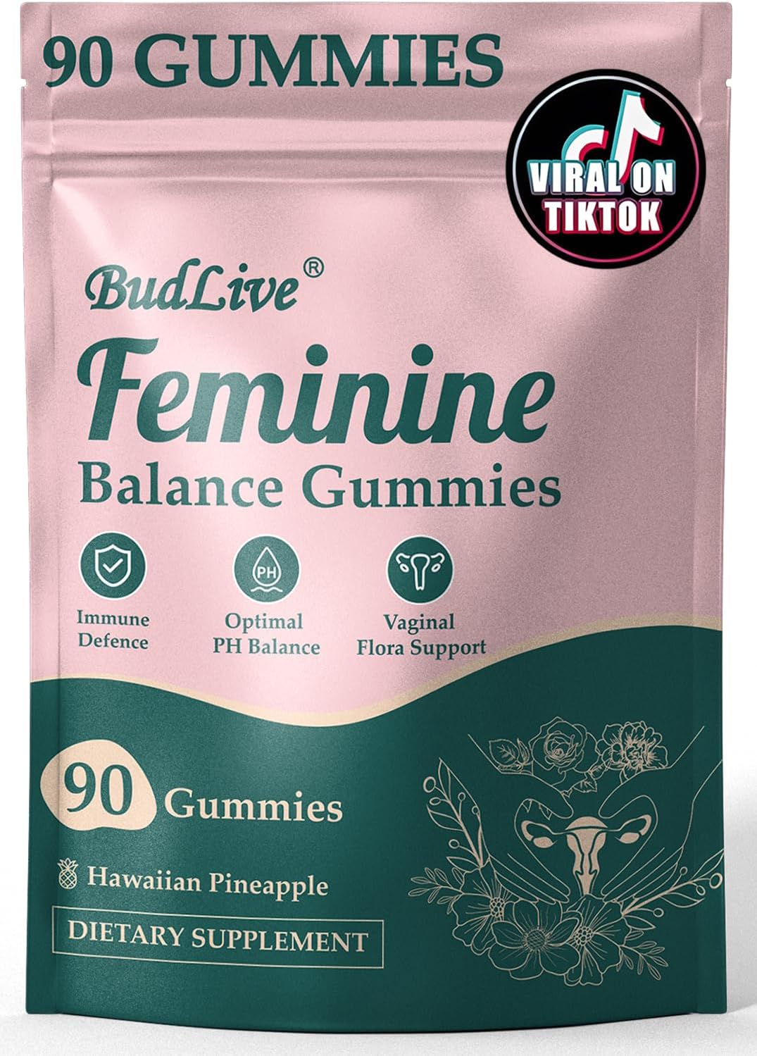 Premium Feminine Balance Gummies for Women, Vaginal Probiotics, PH Balance for Women Healthy Odor, Gut Health, Immune Support, Pineapple Gummies for Woman, 90 Counts