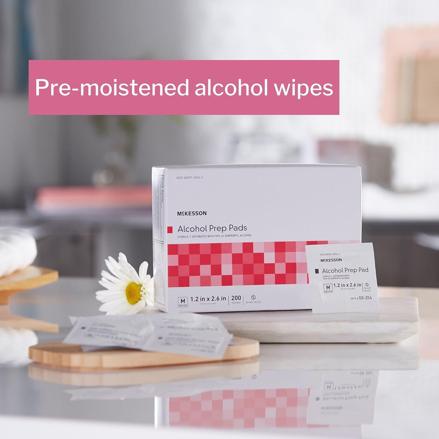 McKesson Alcohol Prep Pads [Pack of 4000] 70% Isopropyl, Individually Wrapped Wipes, Sterile, Medical-Grade, First Aid, Medium, 200 Count, 20 Boxes