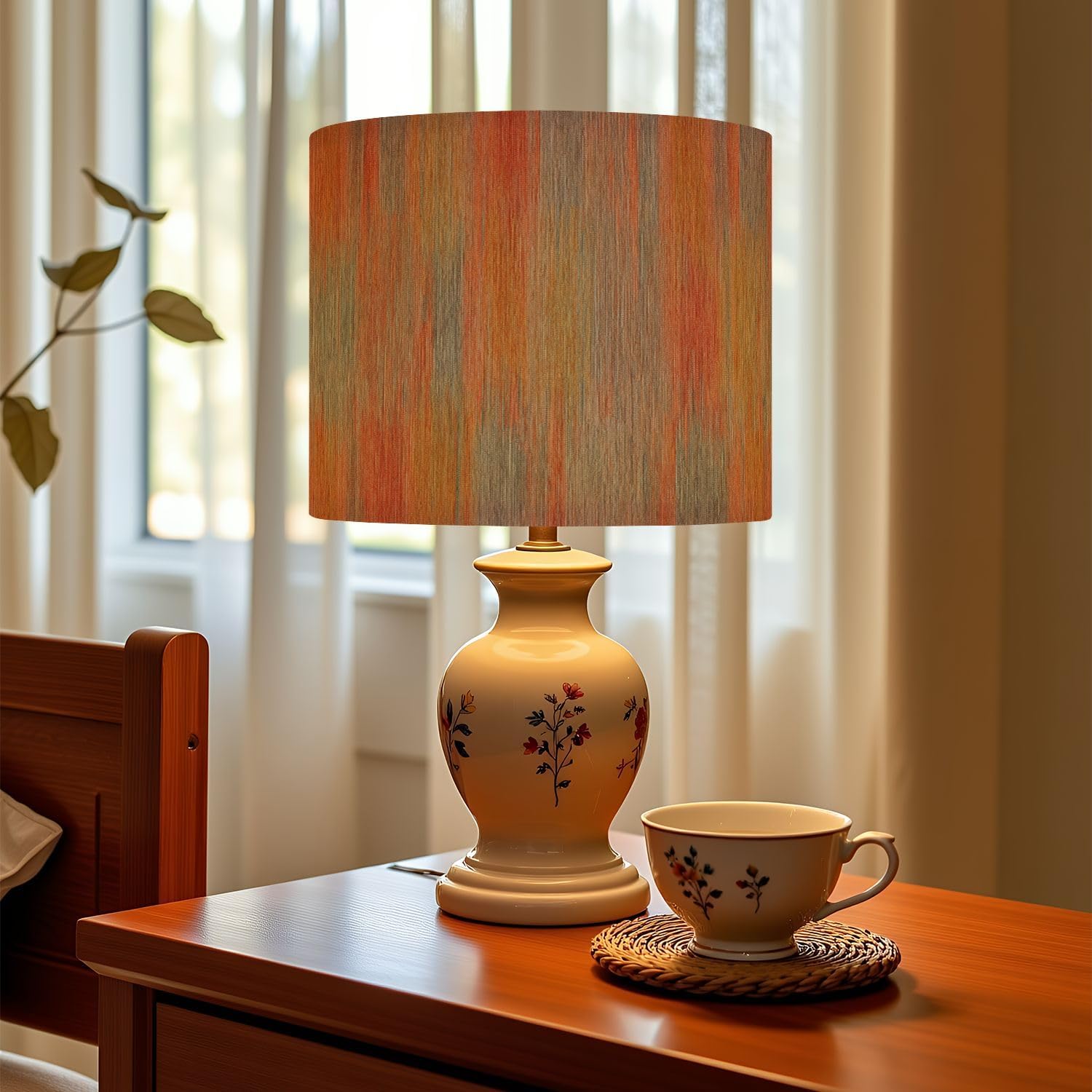 Linen Drum Lamp Shades 1 Pack, 13''Wx10"H, Abstract Vertical Stripes Warm Tones Orange Red Replacement Lampshades for Floor Lamps Table Lamps Modern Farmhouse Lampshade Easy Assembly