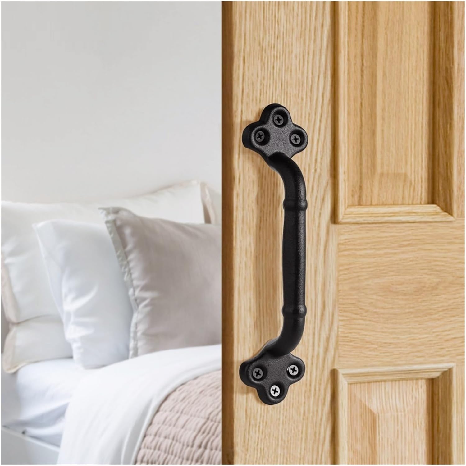 Rustic Cast Iron Barn Door Pull Handle - Matte Black Vintage Gate Pull