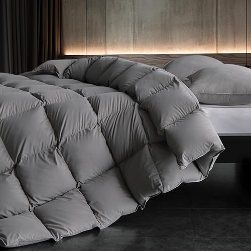 Down Fibers Comforter Queen Size,Luxurious All Seasons Hotel Collection Duvet Insert,54 Oz High Bulkiness Medium Warmth,Fluffy & Breathable for Bedroom, Guestroom, Hotel (Grey,90x90)