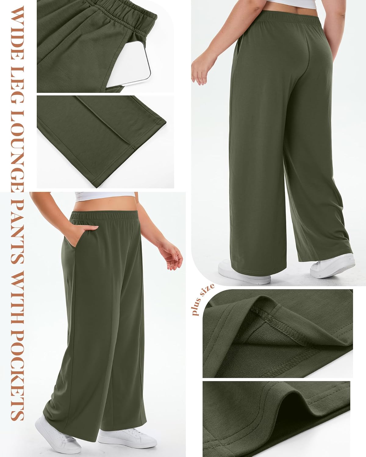 Neer 3 Pack Women's Plus Size Sweatpants, Wide Leg Lounge Pants Elastic Waist Baggy Pant with Pockets Casual Loose Fit Bottom - Image 5