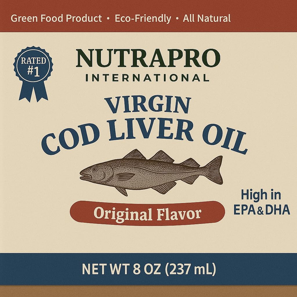 Virgin Cod Liver Oil - 8 Fl oz Natural, Wild Caught & Fresh Tasting, High in Vitamin D, Omega 3 DHA/EPA (Original Taste-Unflavored)
