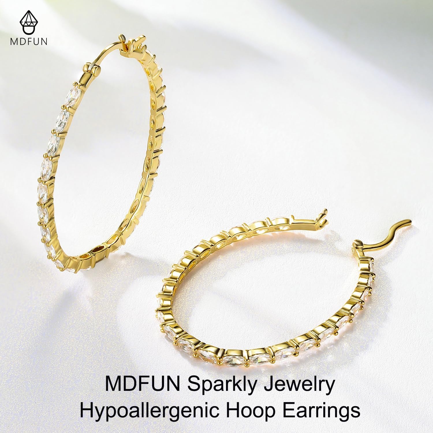 MDFUN Cubic Zirconia Hoop Earrings for Women Trendy 18K Gold Plated Hypoallergenic Huggie Hoop Earring Jewelry 20/42MM - Image 5