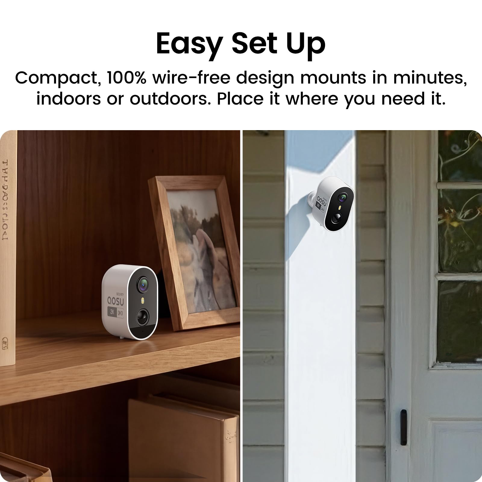 aosu Wireless Indoor/Outdoor Security Camera Kit with aosuBase Local Storage, 2K with 6X Zoom, 4-View Live, Cross-Camera Person Timeline, PIR + AI Human Detection, Color Night Vision, 4-Cam-Kit — view 8