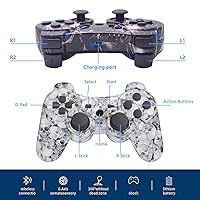 Vista 2 de Controller for PS-3 Wireless, Gaming Remote Joystick for Play 3 with Charger Cable Cord (Black Ghost, White Skull)