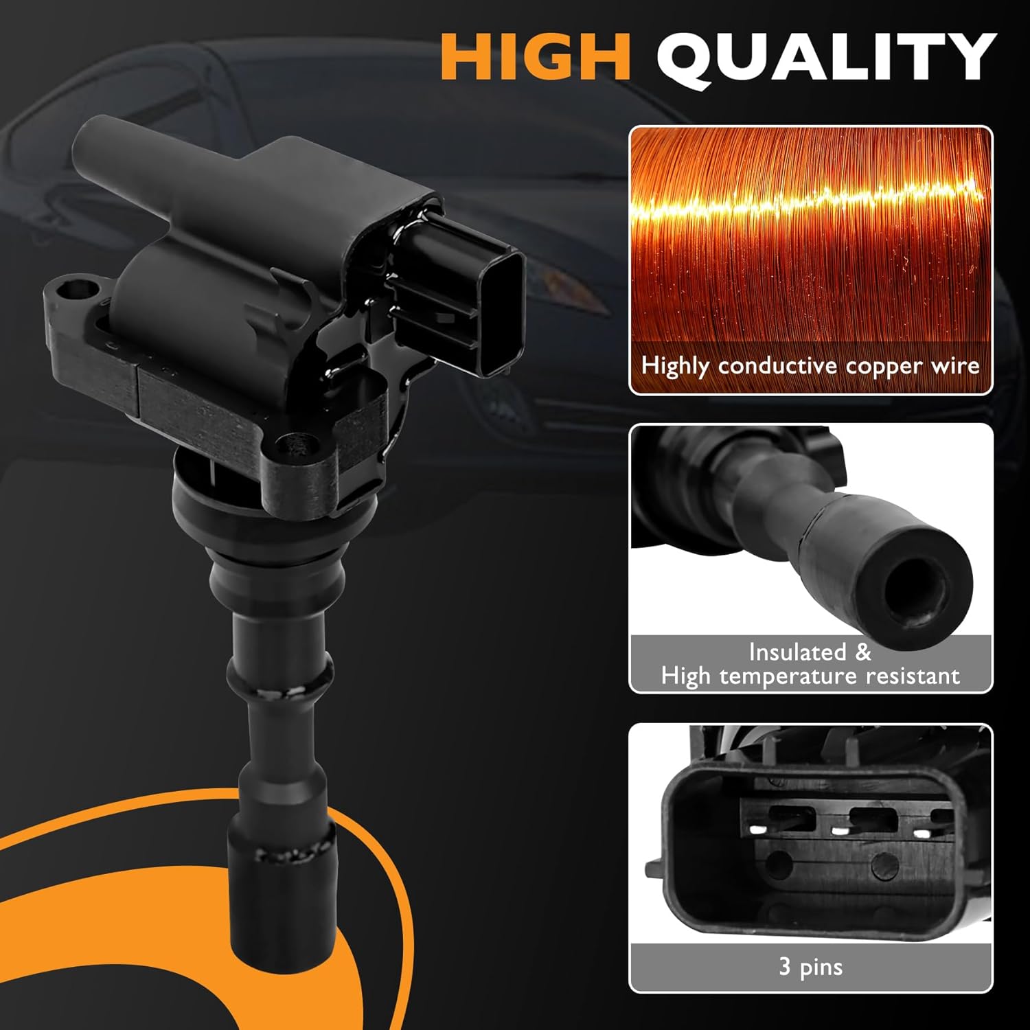 HQPASFY Ignition Coil Pack & Iridium Spark Plugs & Wire Compatible with Kia Sorento 2003 2004 2005 2006 3.5L V6 Repalce# UF431 5C1435 GN10384