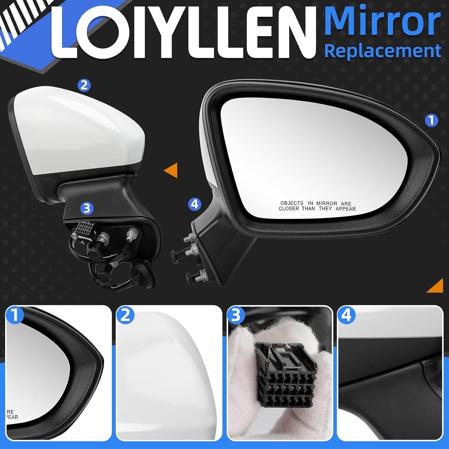 Right Passenger Side Rear View Mirror Replacement for Chevrolet Chevy Cruze 2017 2018 2019 2020 2021 2022 2023- Rearview Mirrors with 5Pins, Electric Adjustment and Heating, white