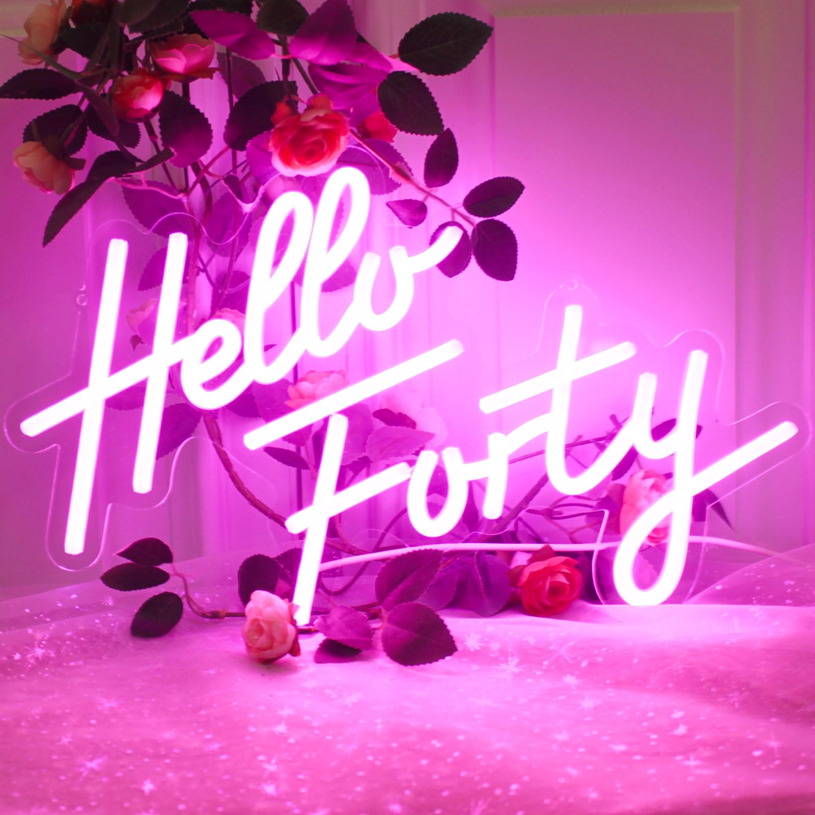 KADAFAGO Hello Forty Neon Sign 40th Birthday LED Neon Light for Forty Birthday Party Decor Hallo Forty Party Favors Personalized Gift for Girls โ image 1
