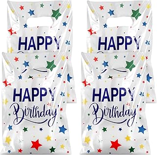 Hxezoc 50 Pieces Birthday Candy Bags Happy Birthday Goodie Bag Plastic Treat Bags Gift