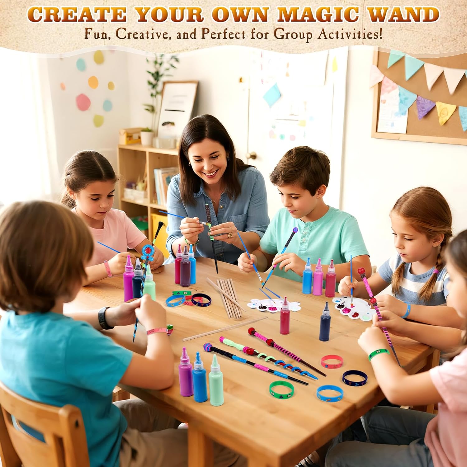 CharmFields Magic Wand Making Kit, DIY Painting Art Craft Set, Wand Making for Birthday Party Favors, Kids Gift, Wizard Halloween Party Supplies, School Activities – 78 PCS in All