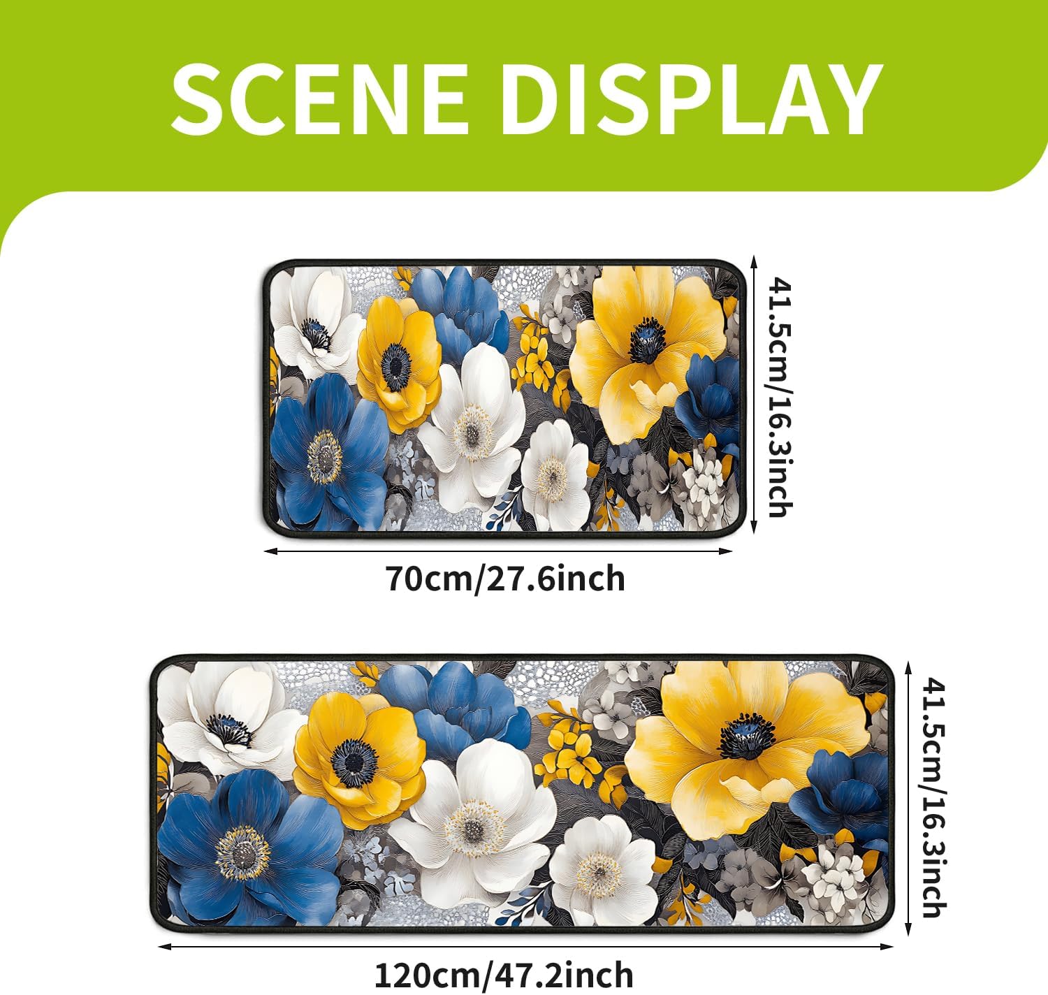 Kitchen Rugs Set of 2 (17" x 47" + 17" x 30"), Cushioned Kitchen Floor Mats, Non-Slip Comfortable Standing Pads for Kitchen, Sink, Bathroom & Laundry Room