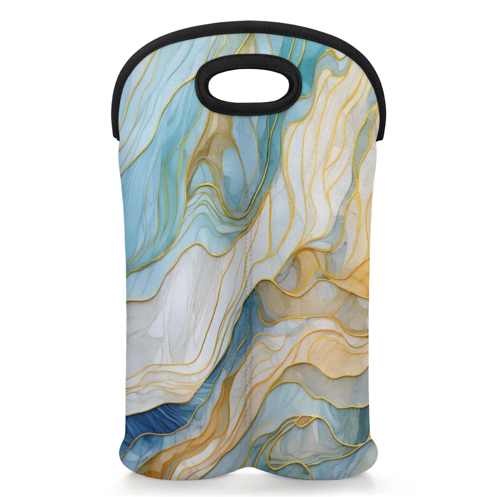 GzLeyigou 2 Bottles Abstract Wine Bag Sleeve Totes Marble Ink Neoprene Protective Wine Carrier Bag for Wine,Water, Champagne, Beer, Baby Bottles,Gift 14.5 x 10 Inches