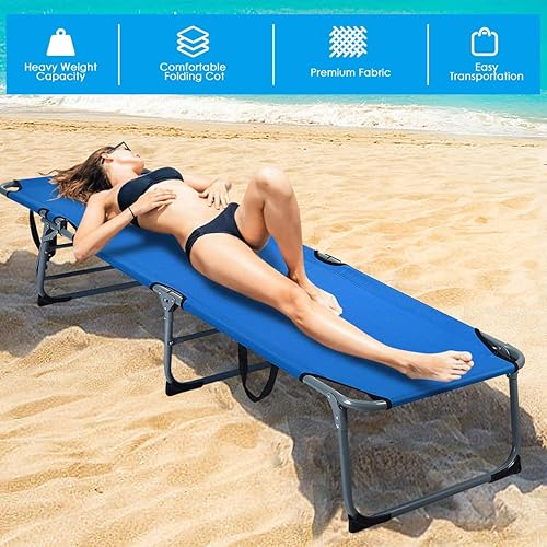 Miniatura 3 de COSTWAY Tumbona plegable ajustable para patio, playa, camping, reclinable, para tomar el sol, color azul